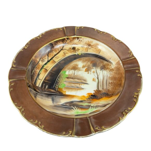 Antique Norcrest Hand Painted Ashtray Dish Plate Beautiful Scene Fine Porcelain - Picture 2 of 14